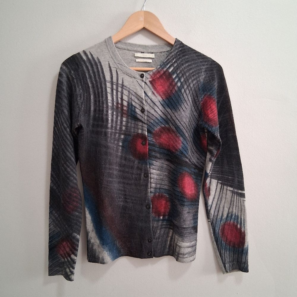 Brax Feel Good Cashmino Peacock Feather Cardigan Sweater Small 36 Cashmere Wool